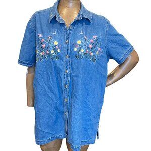 Bobbie Brooks Chambray Embroidered Button Down Shirt 18W/20W #192L